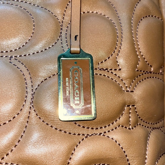 Coach Tan Leather Tote with Gold Accents - Picture 3 of 10